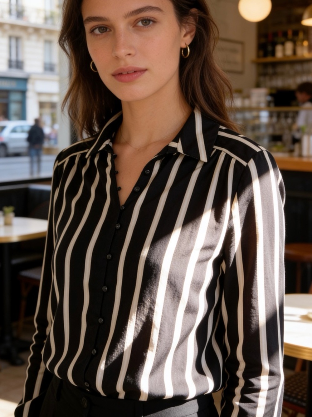 Adrianna Papell Vertical Stripe Button-Down Shirt